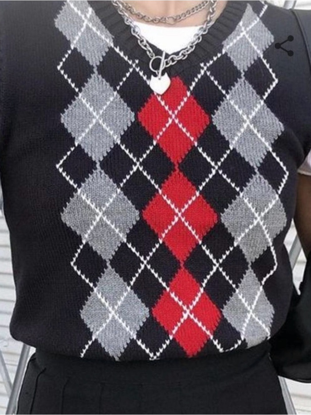 Gray and Red Argyle Knit Sweater Vest